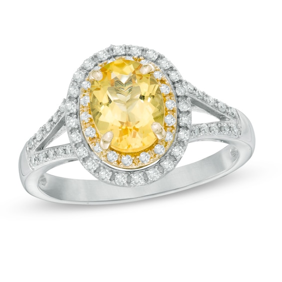 Oval Beryl and 1/4 CT. T.w. Diamond Double Frame Ring in 14K Two-Tone Gold