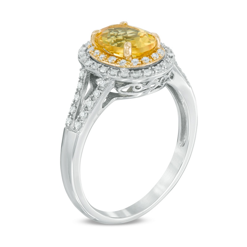 Main Image 2 of Oval Beryl and 1/4 CT. T.W. Diamond Double Frame Ring in 14K Two-Tone Gold