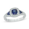 Thumbnail Image 1 of 5.0mm Cushion-Cut Lab-Created Blue and White Sapphire Frame Ring in Sterling Silver