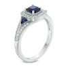 Thumbnail Image 2 of 5.0mm Cushion-Cut Lab-Created Blue and White Sapphire Frame Ring in Sterling Silver