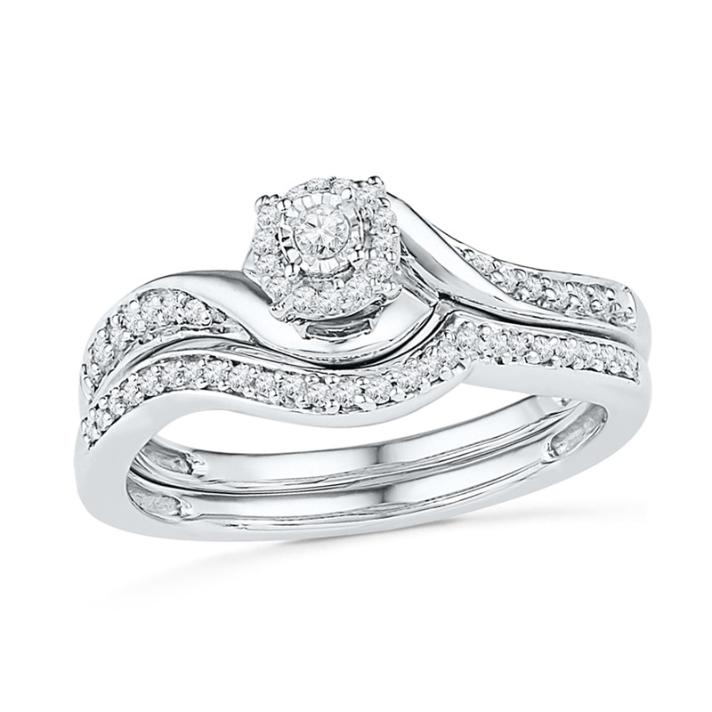 1/4 CT. T.W. Diamond Swirl Frame Bridal Set in Sterling Silver