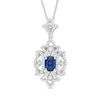 Thumbnail Image 1 of Oval Lab-Created Blue and White Sapphire Vintage-Style Pendant in Sterling Silver