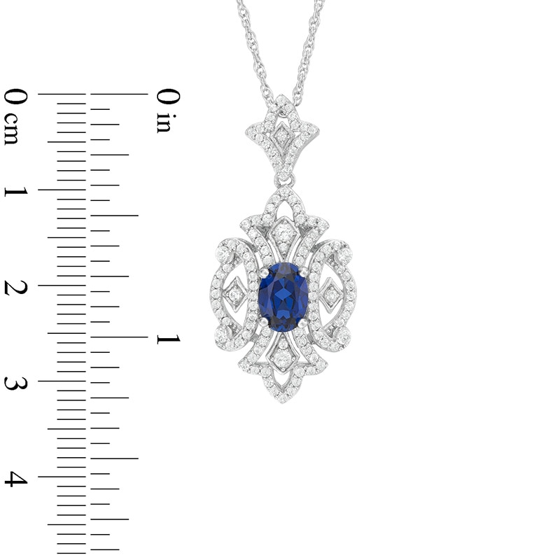 Main Image 2 of Oval Lab-Created Blue and White Sapphire Vintage-Style Pendant in Sterling Silver