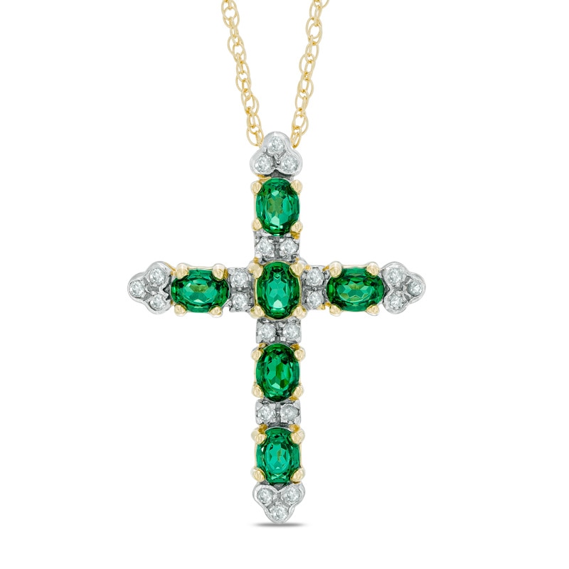 Lab-Created Green Spinel Doublet and White Sapphire Cross Pendant in Sterling Silver and 14K Gold Plate