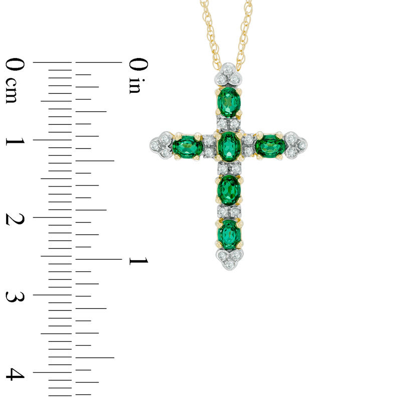 Main Image 2 of Lab-Created Green Spinel Doublet and White Sapphire Cross Pendant in Sterling Silver and 14K Gold Plate