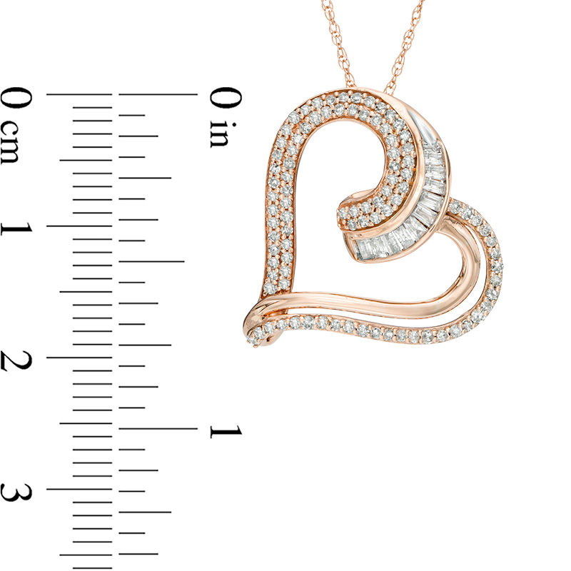 Main Image 2 of 1/2 CT. T.W. Diamond Tilted Heart Pendant in 10K Rose Gold
