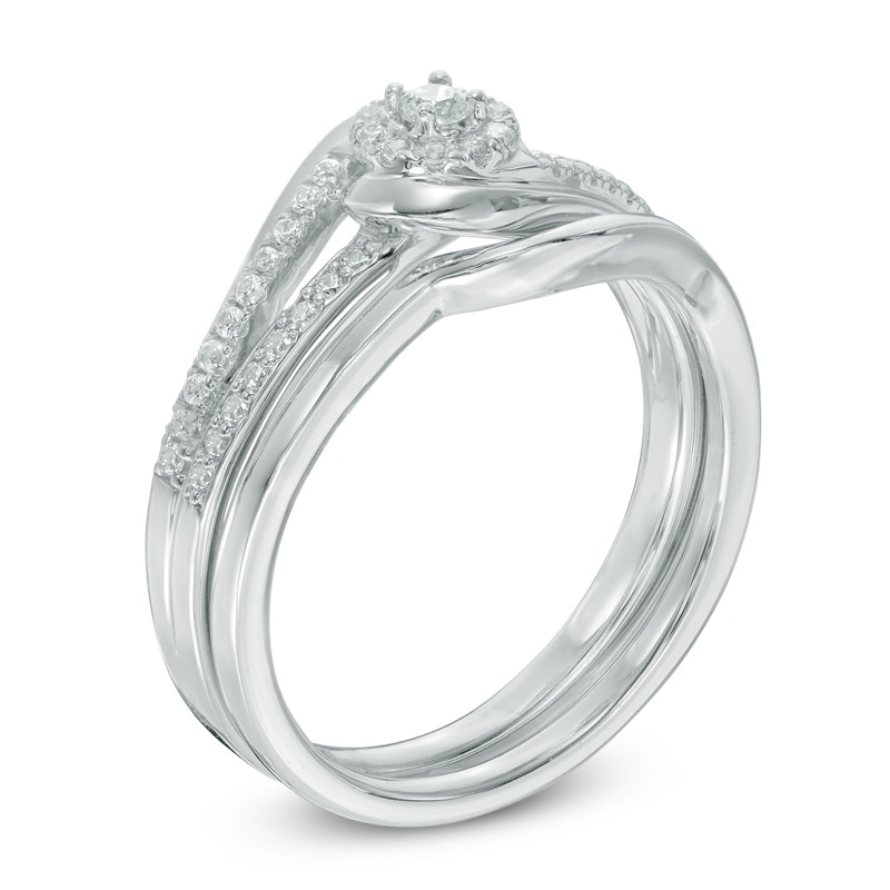 Main Image 2 of 1/4 CT. T.W. Diamond Swirl Frame Bridal Set in 10K White Gold