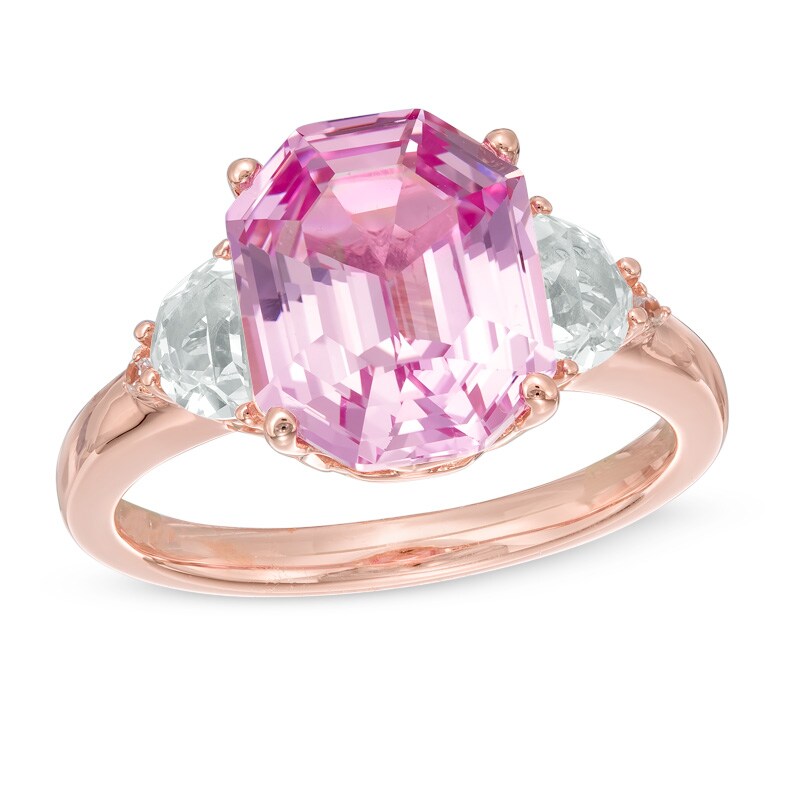 Main Image 1 of Lab-Created Pink Sapphire and White Sapphire Ring in Sterling Silver and 14K Rose Gold Plate