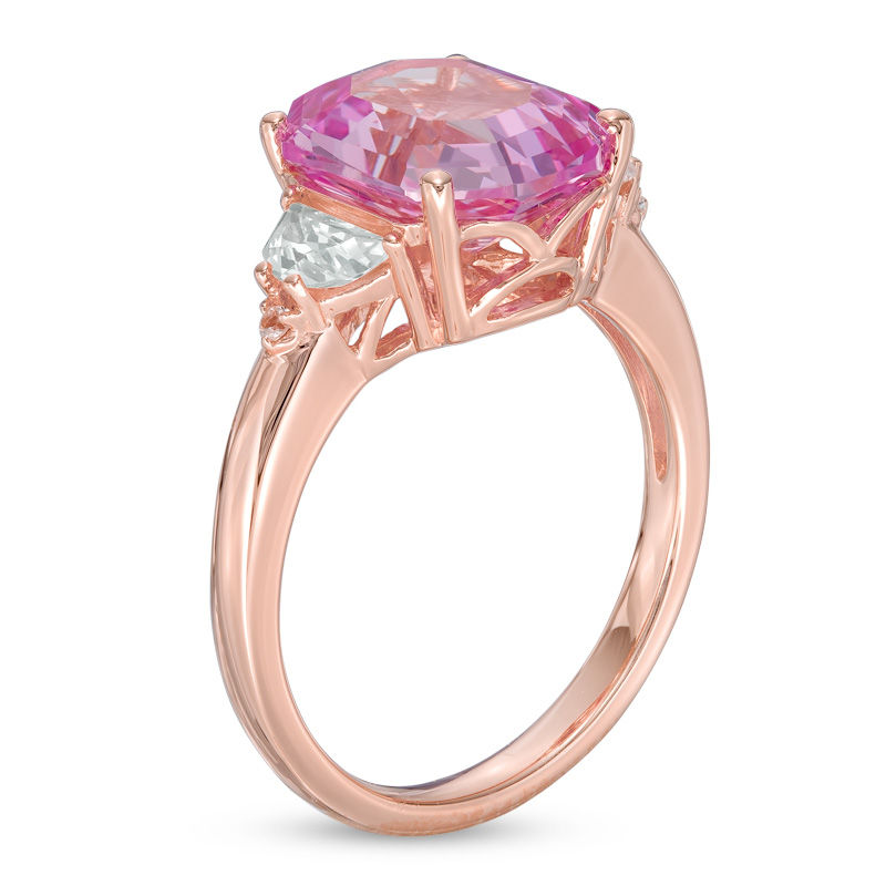 Main Image 2 of Lab-Created Pink Sapphire and White Sapphire Ring in Sterling Silver and 14K Rose Gold Plate