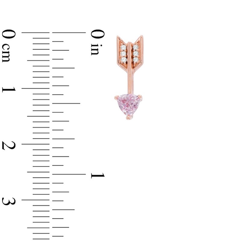 Main Image 2 of Trillion-Cut Lab-Created Pink and White Sapphire Arrow Stud Earrings in Sterling Silver and 14K Gold Plate