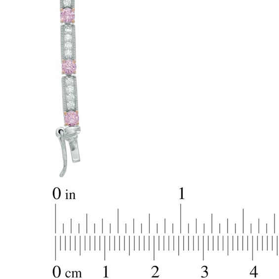 Lab-Created Pink Sapphire and White Sapphire Line Bracelet in Sterling Silver and 18K Rose Gold Plate - 7.25"