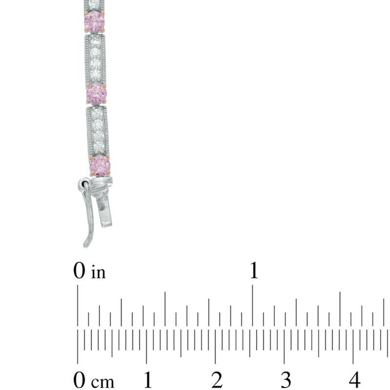 Lab-Created Pink Sapphire and White Sapphire Line Bracelet in Sterling Silver and 18K Rose Gold Plate - 7.25"