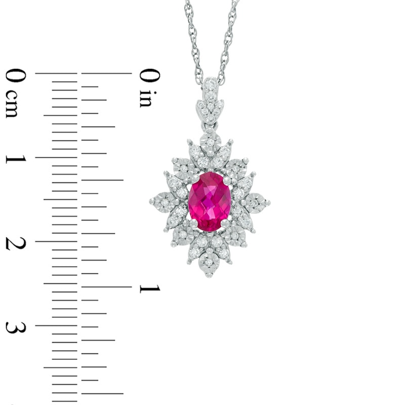 Main Image 2 of Oval Lab-Created Ruby and White Sapphire Starburst Frame Pendant in Sterling Silver