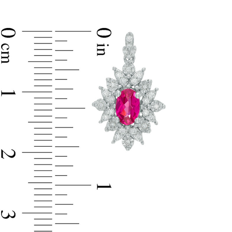 Main Image 2 of Oval Lab-Created Ruby and White Sapphire Starburst Drop Earrings in Sterling Silver