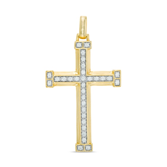 1/2 CT. T.w. Diamond Brick Cross Necklace Charm in 10K Gold