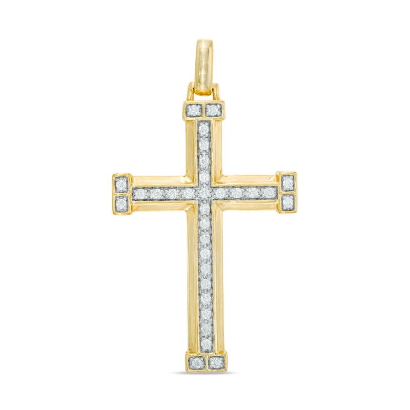 1/2 CT. T.W. Diamond Brick Cross Necklace Charm in 10K Gold