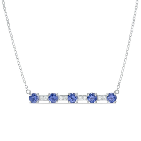 4.0mm Lab-Created Blue and White Sapphire Bar Necklace in Sterling Silver