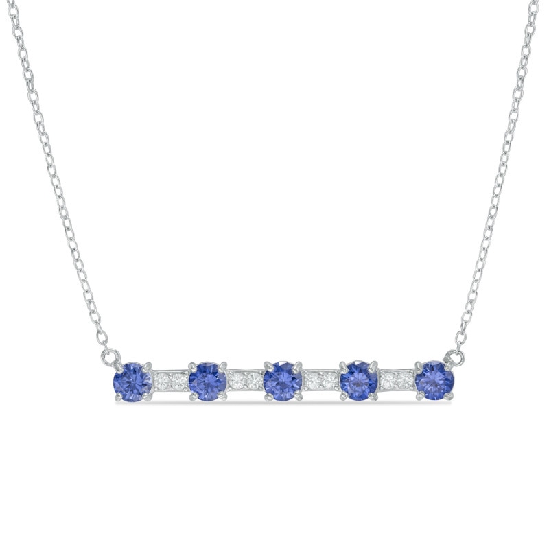 Main Image 1 of 4.0mm Lab-Created Blue and White Sapphire Bar Necklace in Sterling Silver