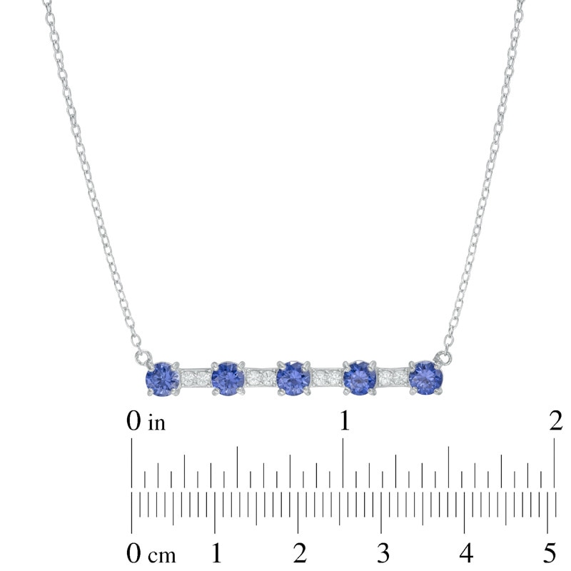 4.0mm Lab-Created Blue and White Sapphire Bar Necklace in Sterling Silver