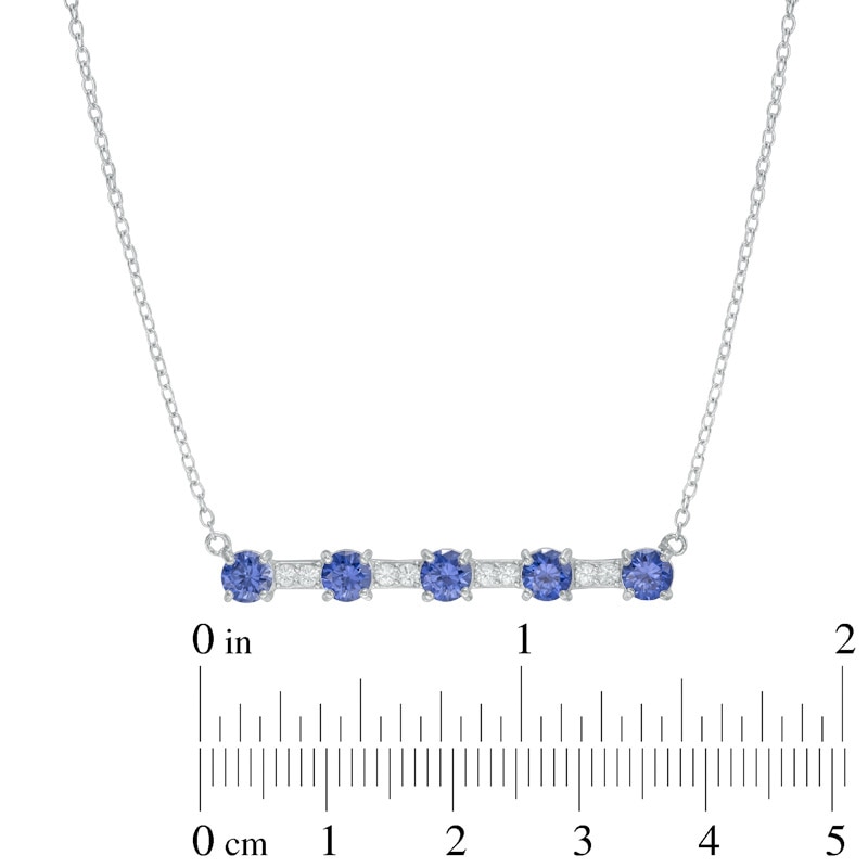 Main Image 2 of 4.0mm Lab-Created Blue and White Sapphire Bar Necklace in Sterling Silver