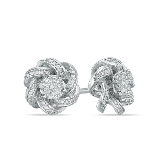 Diamond Accent Knot Frame Stud Earrings in Sterling Silver