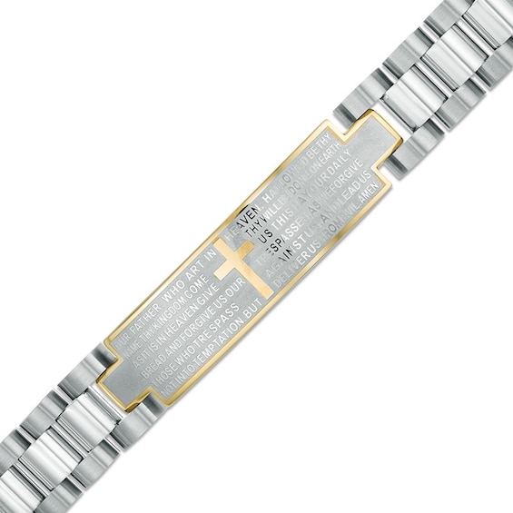 Lord's Prayer Link ID Bracelet in Two-Tone Stainless Steel - 8.5"