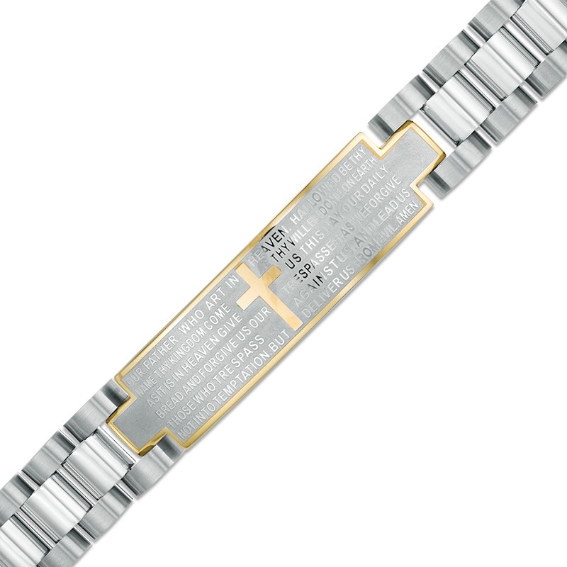 Main Image 1 of Lord's Prayer Link ID Bracelet in Two-Tone Stainless Steel - 8.5"