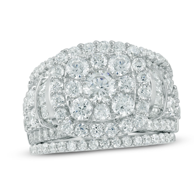Main Image 1 of 4 CT. T.W. Diamond Cluster Frame Three Piece Bridal Set in 14K White Gold