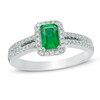 Thumbnail Image 1 of Emerald and 1/3 CT. T.W. Diamond Frame Engagement Ring in 14K White Gold