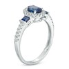 Thumbnail Image 2 of Oval Blue Sapphire and 1/5 CT. T.W. Diamond Frame Engagement Ring in 14K White Gold