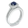 Thumbnail Image 2 of 5.5mm Blue Sapphire and 1/2 CT. T.W. Diamond Frame Bridal Set in 14K White Gold