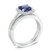 Thumbnail Image 1 of 7.0mm Cushion-Cut Tanzanite and 1/2 CT. T.W. Diamond Frame Bridal Set in 14K White Gold