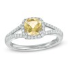 Thumbnail Image 1 of 6.0mm Cushion-Cut Yellow Beryl and 1/5 CT. T.W. Diamond Frame Engagement Ring in 14K White Gold