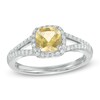 Thumbnail Image 0 of 6.0mm Cushion-Cut Yellow Beryl and 1/5 CT. T.W. Diamond Frame Engagement Ring in 14K White Gold