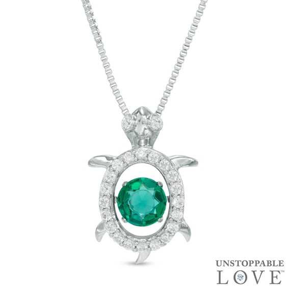 5.0mm Green Quartz Triplet and Lab-Created White Sapphire Turtle Pendant in Sterling Silver