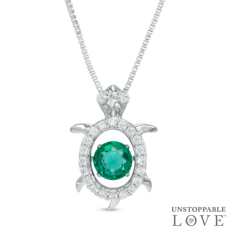 Main Image 1 of 5.0mm Green Quartz Triplet and Lab-Created White Sapphire Turtle Pendant in Sterling Silver