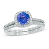 Thumbnail Image 1 of 6.0mm Tanzanite and 1/4 CT. T.W. Diamond Frame Bridal Set in 14K White Gold