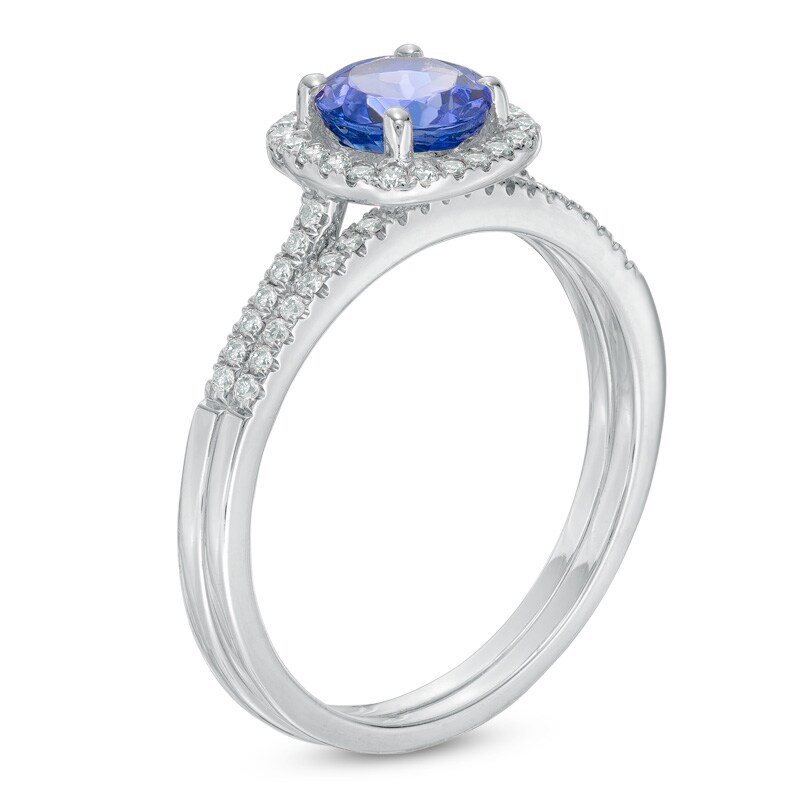 Main Image 2 of 6.0mm Tanzanite and 1/4 CT. T.W. Diamond Frame Bridal Set in 14K White Gold