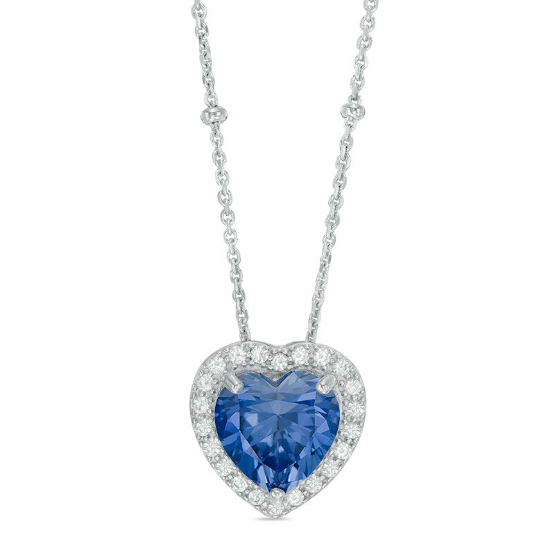 9.0mm Heart-Shaped Lab-Created Blue and White Sapphire Frame Pendant in Sterling Silver