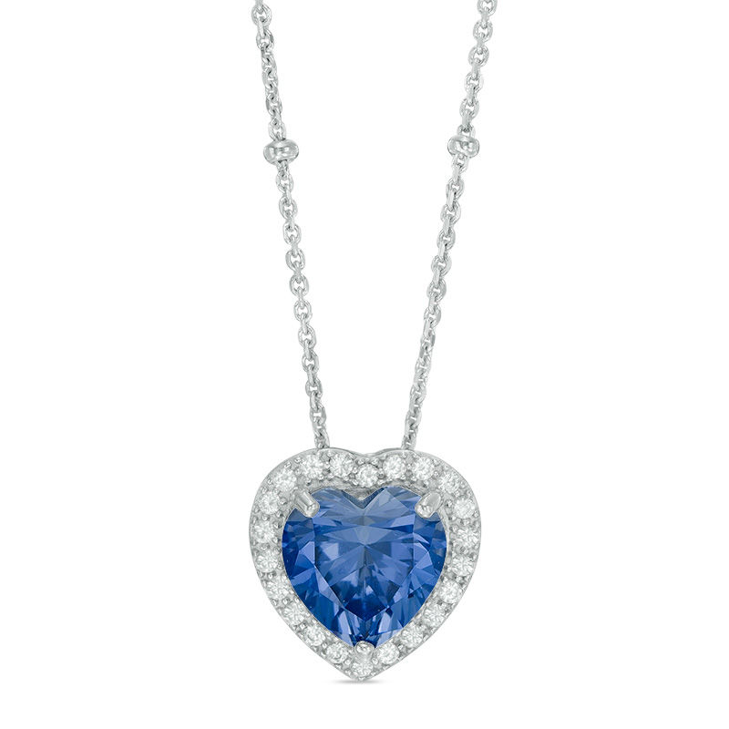 Main Image 1 of 9.0mm Heart-Shaped Lab-Created Blue and White Sapphire Frame Pendant in Sterling Silver