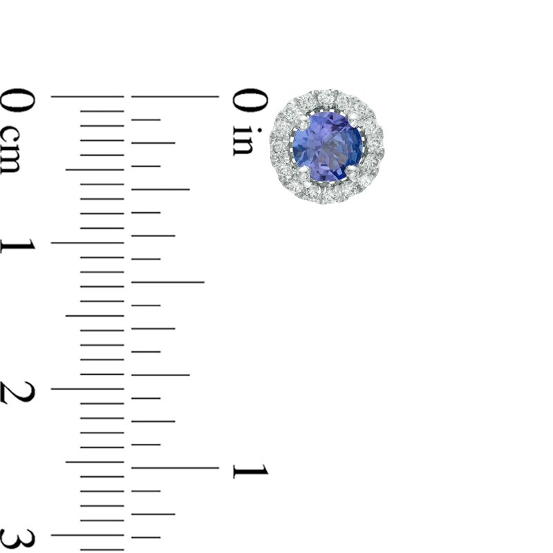 Main Image 2 of 5.0mm Tanzanite and 1/6 CT. T.W. Diamond Frame Stud Earrings in 10K White Gold