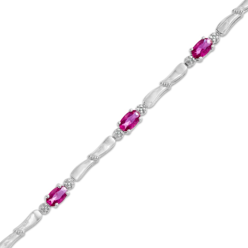 Oval Lab-Created Ruby and Diamond Accent Bracelet in Sterling Silver