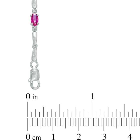 Oval Lab-Created Ruby and Diamond Accent Bracelet in Sterling Silver