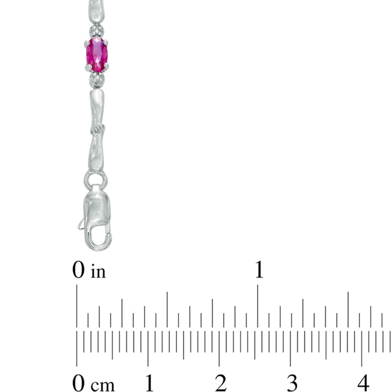 Main Image 2 of Oval Lab-Created Ruby and Diamond Accent Bracelet in Sterling Silver