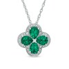 Thumbnail Image 1 of Pear-Shaped Lab-Created Emerald and White Sapphire Clover Pendant in Sterling Silver