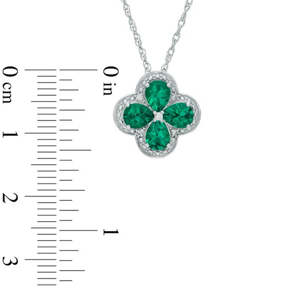 Pear-Shaped Lab-Created Emerald and White Sapphire Clover Pendant in Sterling Silver