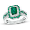 Thumbnail Image 0 of Lab-Created Emerald and White Sapphire Double Frame Ring in Sterling Silver