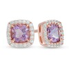 Thumbnail Image 1 of 5.0mm Cushion-Cut Amethyst and Lab-Created White Sapphire Frame Stud Earrings in Sterling Silver and 14K Rose Gold Plate