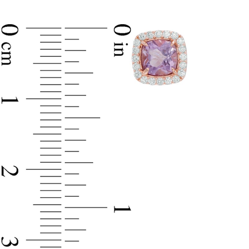Main Image 2 of 5.0mm Cushion-Cut Amethyst and Lab-Created White Sapphire Frame Stud Earrings in Sterling Silver and 14K Rose Gold Plate