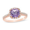 Thumbnail Image 0 of Cushion-Cut Amethyst and Lab-Created White Sapphire Ring in Sterling Silver and 14K Rose Gold Plate